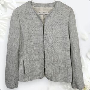 Hauber Germany Viscose/Linen Black White Collarless Blazer Sz 10 Open To Offers